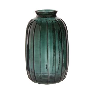 Botella decorativa SILVINA de cristal, ranuras, verde bosque transparente, 17,7cm, Ø10,8cm