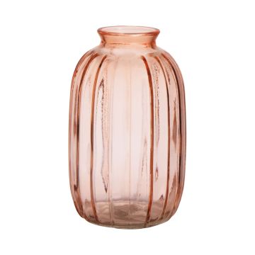 Botella decorativa SILVINA de cristal, ranuras, rosa pálido-transparente, 17,7cm, Ø10,8cm