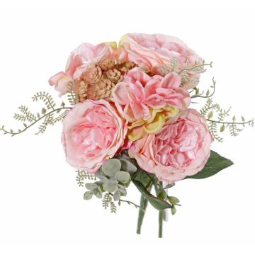 Ramillete de rosas artificiales SIERRA con hydrangea y echeveria, rosa, 25cm, Ø25cm