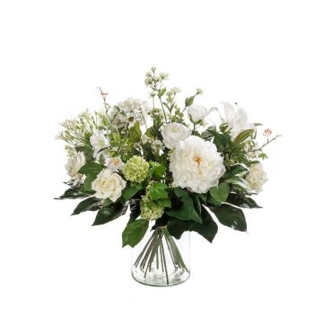 Ramillete de flores sintéticas FEME, blanco-verde, 60cm, Ø40cm