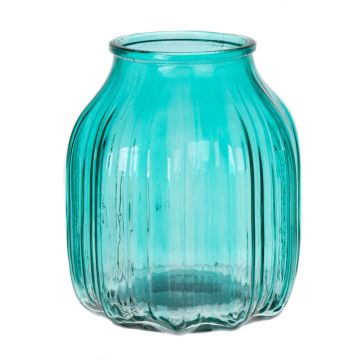 Florero pequeño de cristal AMORY, turquesa transparente, 16cm, Ø13,8cm
