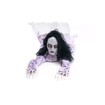 Mujer zombi de Halloween MESSINA, función sonido, se arrastra, LEDs, 150cm