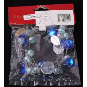 Guirnalda de perlas decorativas DINGO con piedras decorativas, plata-azul, 180 cm