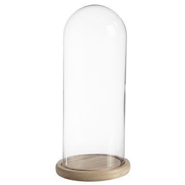 Campana de vidrio SABIKA con base de madera, transparente, 26cm, Ø12cm