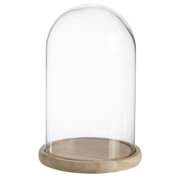 Campana de vidrio SABIKA con base de madera, transparente, 21cm, Ø14cm