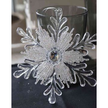 Flor de hielo acrílica para colgar GEORGINA, brillo, transparente-plata-blanco, Ø14cm