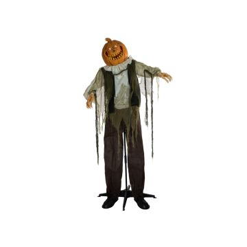 Figura de esqueleto calabaza zombi de Halloween GRIMALDO, función movimiento-sonido, LEDs, 170cm