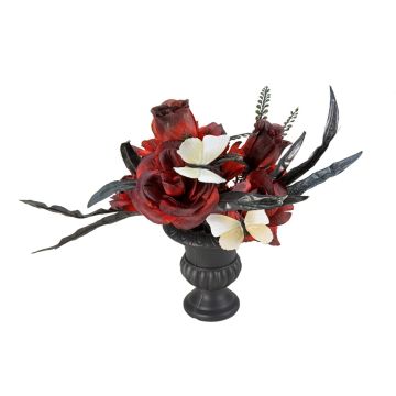 Ramo de flores de mesa de Halloween LESCADIA con rosas, mariposas, rojo-negro, 30cm, Ø25cm