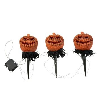 Luces de palo de calabaza de Halloween JERVIS con pincho de tierra, LEDs, 3 piezas, 40cm