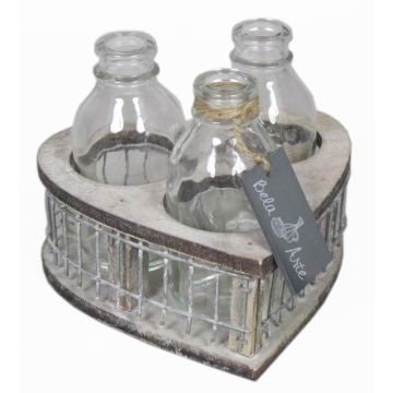Botellas de vidrio LEATRICE OCEAN en caja de madera, 3 vasos, transparente, 11cm, Ø15cm