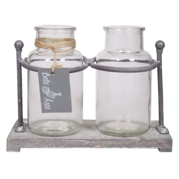 Botellas de vidrio LORRIE con soporte de madera, 2 vasos, transparente, 19,5x10x14,5cm