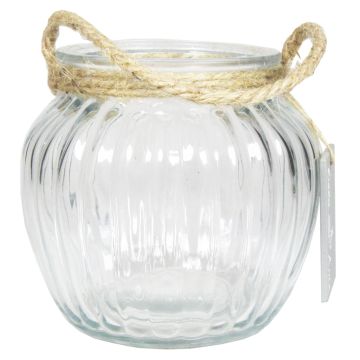 Farol de cristal AKILI con asa, rayas verticales, transparente, 10,5cm, Ø12cm