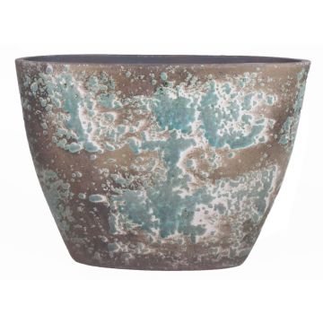 Maceta de cerámica ovalada rústica TSCHIL, degradado, marrón-verde, 32x15x22cm