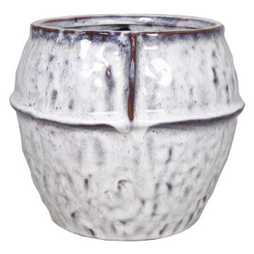 Macetero de cerámica PEYRIK, esmaltado único, blanco-marrón, 12cm, Ø14cm