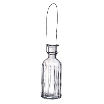 Botella ANANKE con ranuras, vidrio, asa, transparente, 19cm, Ø7,4cm