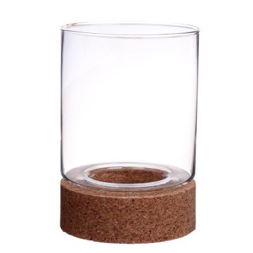 Vaso para velas BERRO con base de corcho, transparente, 20cm, Ø15cm