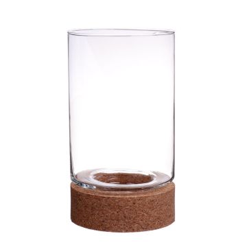 Vaso para velas BERRO con base de corcho, transparente, 25cm, Ø15cm
