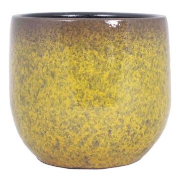 Maceta vintage ELYAR, cerámica, moteada, ocre-amarillo-marrón, 17cm, Ø19cm