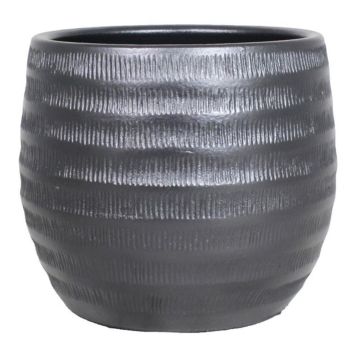 Maceta de cerámica TIAM con muescas, negro-mate, 14cm, Ø17cm