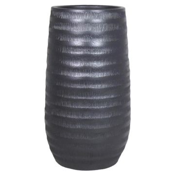 Maceta de cerámica TIAM con muescas, negro-mate, 40cm, Ø22cm