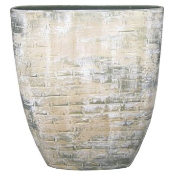 Maceta ovalada AGGELOS, cerámica, aspecto de pared, crema-verde, 51x17x57cm