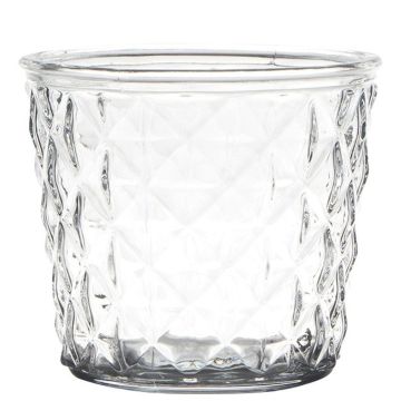 Vaso para velas IRYNA con diseño de rombos, transparente, 10cm, Ø11cm