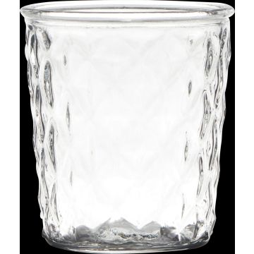 Vaso para velas IRYNA con diseño de rombos, transparente, 15cm, Ø13,5cm