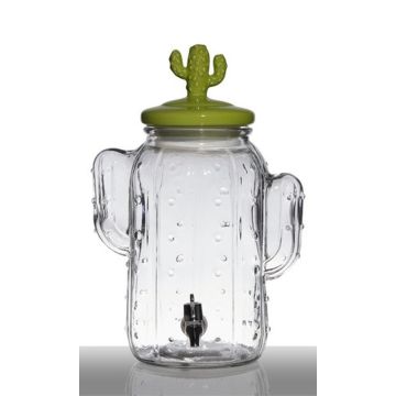 Dispensador de bebidas de vidrio AILIS, grifo, tapa de cerámica de cactus, 5L, transparente-verde, 26x19x29cm
