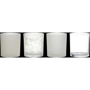 Portavelas LYLA de vidrio, 4 piezas, transparente-mate, 9cm, Ø8cm