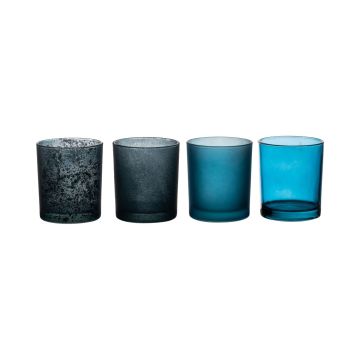 Portavelas LYLA de vidrio, 4 piezas, azul-turquesa, 9cm, Ø8cm