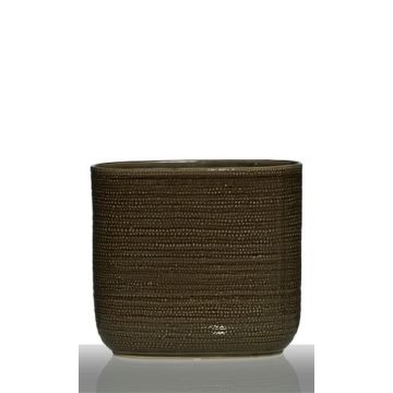 Maceta ovalada de cerámica ALICK con ranuras, marrón, 27x12,5X24cm