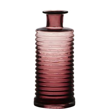 Botella de vidrio STUART con ranuras, fucsia-transparente, 21,5cm, Ø9,5cm