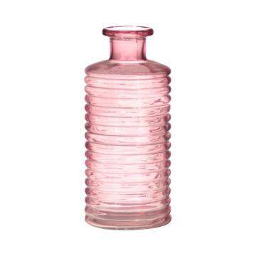 Botella de vidrio STUART con ranuras, rosa-transparente, 21,5cm, Ø9,5cm