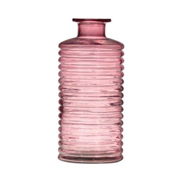 Botella de vidrio STUART con ranuras, rosa-transparente, 31cm, Ø14,5cm