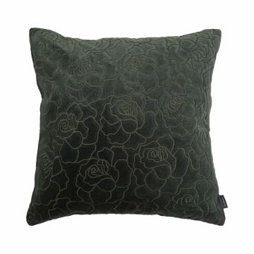 Cojín de terciopelo ALAIA, motivo rosa, verde bosque, 45x45cm