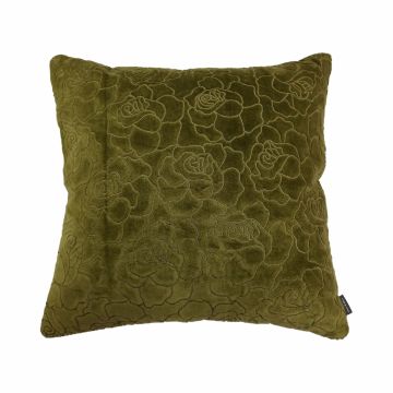 Cojín de terciopelo ALAIA, motivo rosa, verde-amarillo, 45x45cm