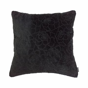Cojín de terciopelo ALAIA, motivo rosa, negro, 45x45cm