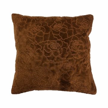 Cojín de terciopelo ALAIA, motivo rosa, marrón chocolate, 45x45cm