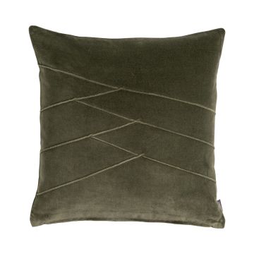 Acogedor cojín de terciopelo NOELANI, puntadas decorativas en ángulo, verde oliva, 45x45cm