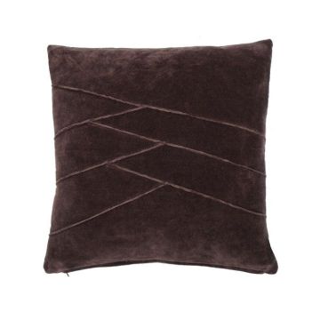 Acogedor cojín de terciopelo NOELANI, costura decorativa diagonal, marrón chocolate, 45x45cm