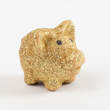 Cerdo decorativo FLOKI, cerámica, brillo, oro, 4x2,5x3cm