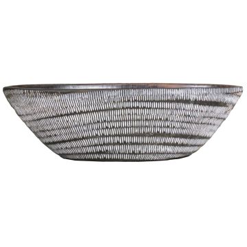 Cuenco de cerámica alargado TIAM estriado, marrón-blanco, 47x23x14cm