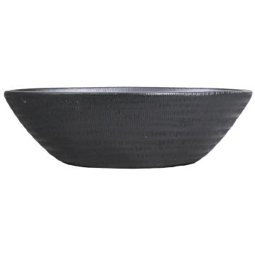 Cuenco de cerámica alargado TIAM estriado, negro-mate, 47x23x14cm