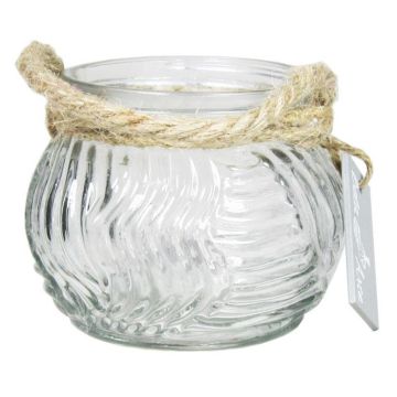 Jarrón bola para velas FIDELMA de vidrio, líneas onduladas, transparente, 9cm, Ø11,5cm