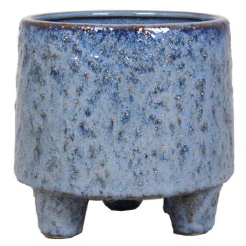 Macetero de cerámica NOREEN, moteado, con pies, azul-marrón, 13,8cm, Ø14cm