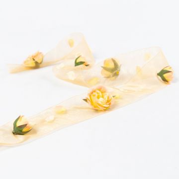 Camino de mesa con flores sintéticas AIDEEN, rosas y pétalos, albaricoque, 100x5cm