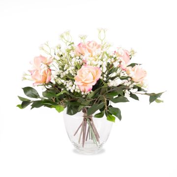 Ramillete de rosas de plástico AMELIE, gipsófila, rosa, 45cm, Ø40cm