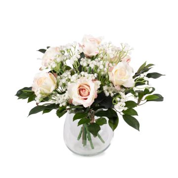 Ramillete de rosa de plástico ELLI, gipsófila, rosa-blanco, 35cm, Ø30cm