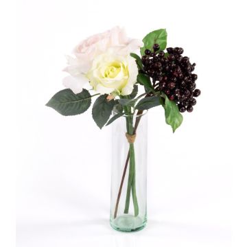 Arreglo de rosas de plástico QUINZY, bayas, rosa-blanco, 30cm, Ø15cm