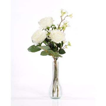 Ramo de rosas de plástico SIMONY con accesorios, crema, 45cm, Ø20cm